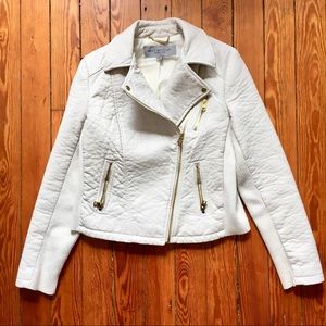 Andrew Marc Faux White Leather Moto Jacket